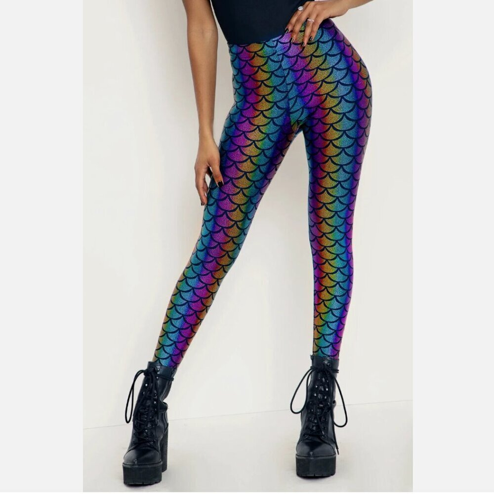 Black Milk Leggings Blackmilk Clothing Mermaid Rainbow Shiny Candy   Size SMALL